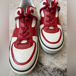 Louis Vuitton Leather Low Top Sneakers Size 10 White & Red